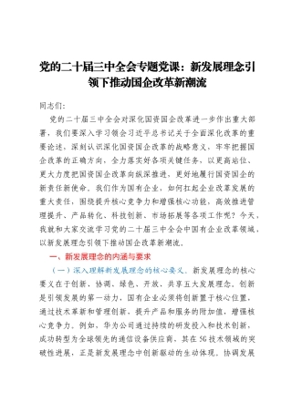 党的二十届三中全会专题党课：新发展理念引领下推动国企改革新潮流
