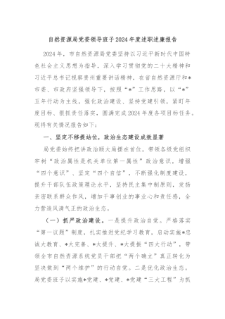 自然资源局党委领导班子2024年度述职述廉报告