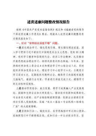 述责述廉问题整改情况报告