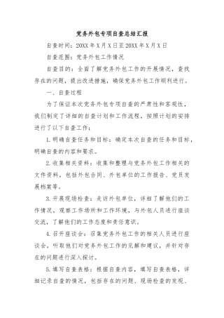 党务外包专项自查总结汇报