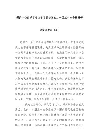 理论中心组学习会上学习贯彻党的二十届三中全会精神研讨交流材料（4）