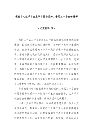 理论中心组学习会上学习贯彻党的二十届三中全会精神研讨交流材料（9）