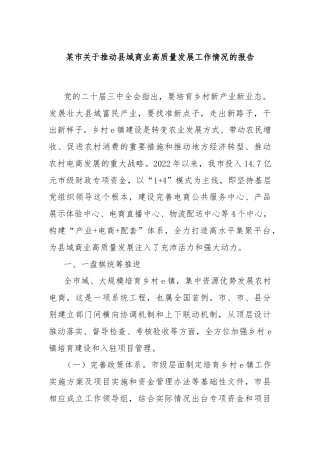 某市关于推动县域商业高质量发展工作情况的报告