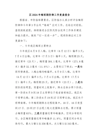 区2024年梅雨期防御工作复盘报告