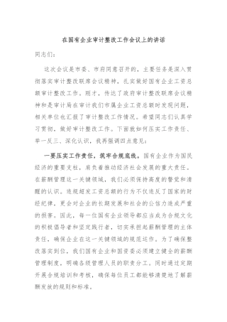 在国有企业审计整改工作会议上的讲话