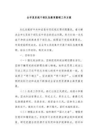 全市某系统干部队伍教育整顿工作方案