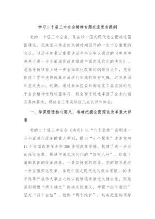学习二十届三中全会精神专题交流发言提纲