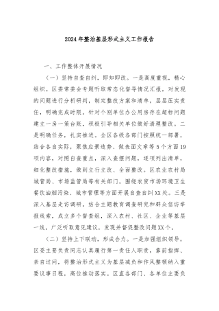 2024年整治基层形式主义工作报告