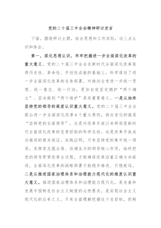 党的二十届三中全会精神研讨发言