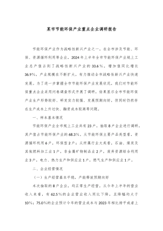 某市节能环保产业重点企业调研报告