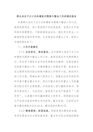 群众身边不正之风和腐败问题集中整治工作的情况报告
