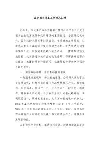 深化国企改革工作情况汇报