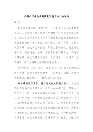县委书记在全县高质量发展大会上的讲话