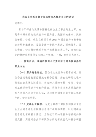 在国企优秀年轻干部选拔培养推进会上的讲话