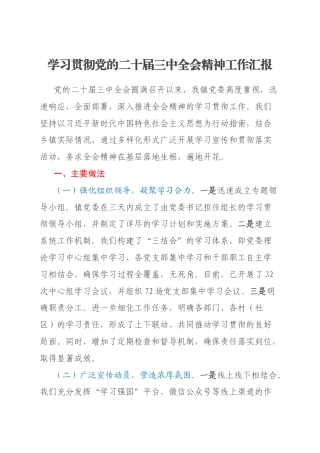 学习贯彻党的二十届三中全会精神工作汇报