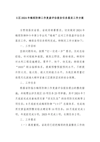 X区2024年梅雨防御工作复盘评估报告任务落实工作方案