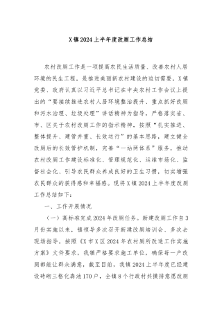 X镇2024上半年度改厕工作总结