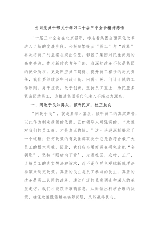 公司党员干部关于学习二十届三中全会精神感悟