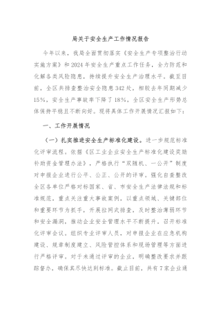 局关于安全生产工作情况报告