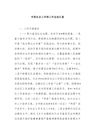 市委社会工作部工作总结汇报
