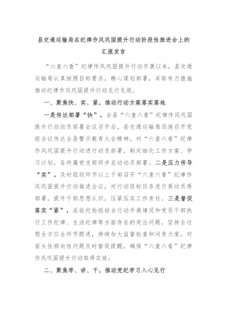 县交通运输局在纪律作风巩固提升行动阶段性推进会上的汇报发言