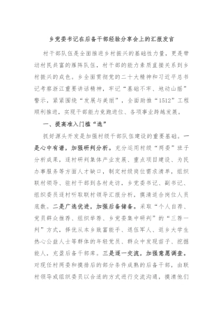 乡党委书记在后备干部经验分享会上的汇报发言