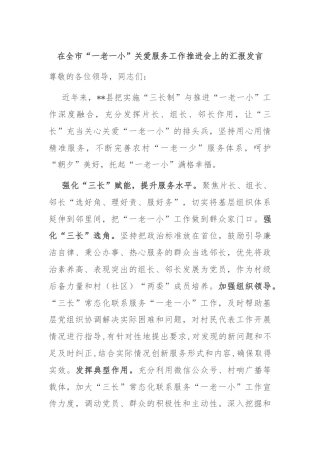在全市“一老一小”关爱服务工作推进会上的汇报发言