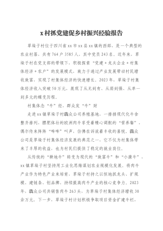 x村抓党建促乡村振兴经验报告