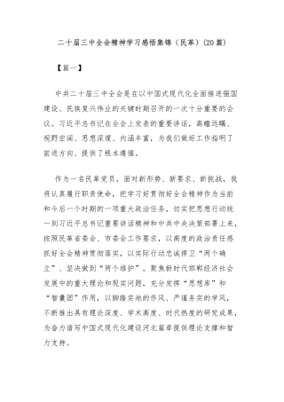 (20篇)二十届三中全会精神学习感悟集锦（民革）