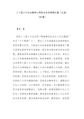 (30篇)二十届三中全会精神心得体会发言集锦汇编（文旅）