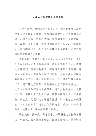 大学人才队伍建设主要做法