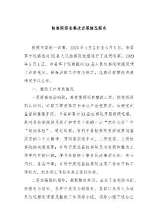 检察院巡查整改进展情况报告
