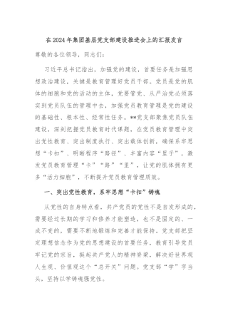 在2024年集团基层党支部建设推进会上的汇报发言