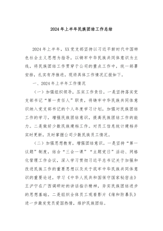 2024年上半年民族团结工作总结