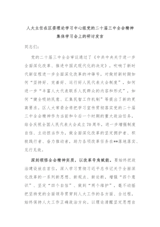 人大主任在区委理论学习中心组党的二十届三中全会精神集体学习会上的研讨发言