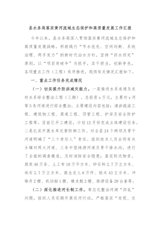 县水务局落实黄河流域生态保护和高质量发展工作汇报