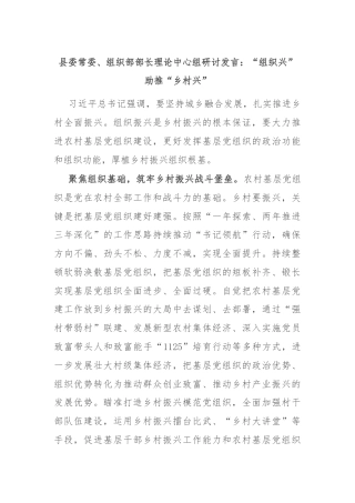 县委常委、组织部部长理论中心组研讨发言：“组织兴”助推“乡村兴”