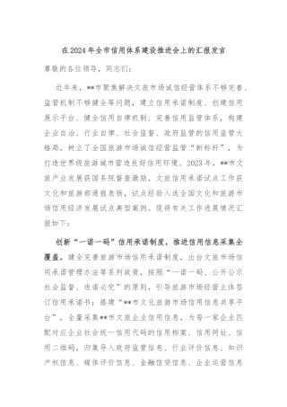 在2024年全市信用体系建设推进会上的汇报发言
