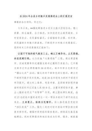 在2024年全县乡村振兴发展推进会上的汇报发言