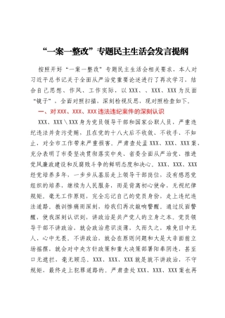 “一案一整改”专题民主生活会发言提纲