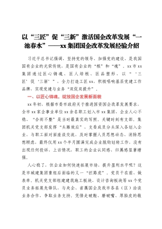 xx市xx建设集团国企改革发展经验介绍