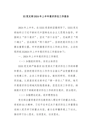 XX党支部2024年上半年意识形态工作报告