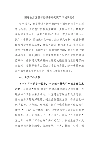 国有企业党委书记抓基层党建工作述职报告