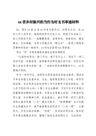 xx省乡村振兴担当作为好支书事迹材料