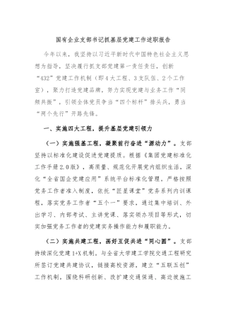 国有企业支部书记抓基层党建工作述职报告