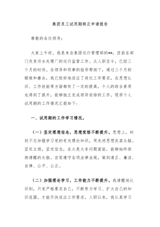 集团员工试用期转正申请报告