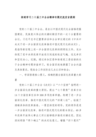 街道学习二十届三中全会精神专题交流发言提纲
