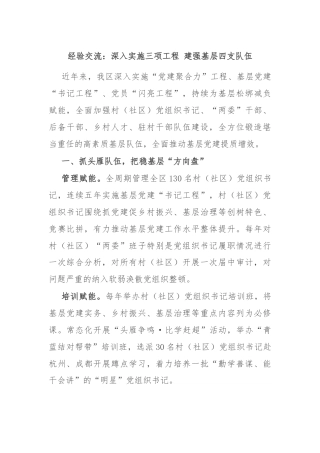 经验交流：深入实施三项工程 建强基层四支队伍