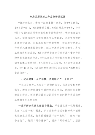 市局某所党建工作品牌情况汇报