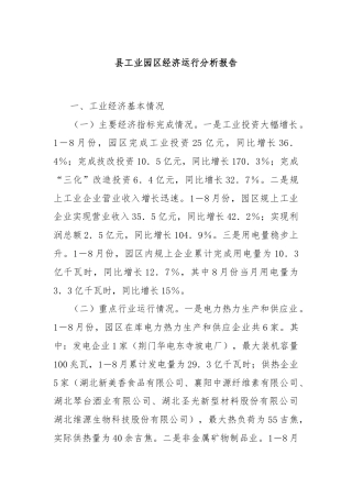 县工业园区经济运行分析报告